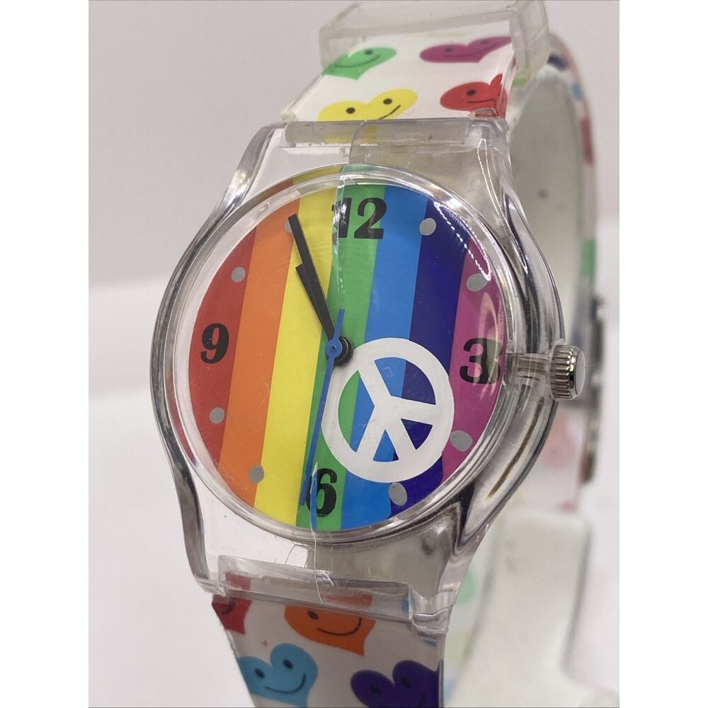 Womens Peace Sign Bintage Watch Cracked New Battery